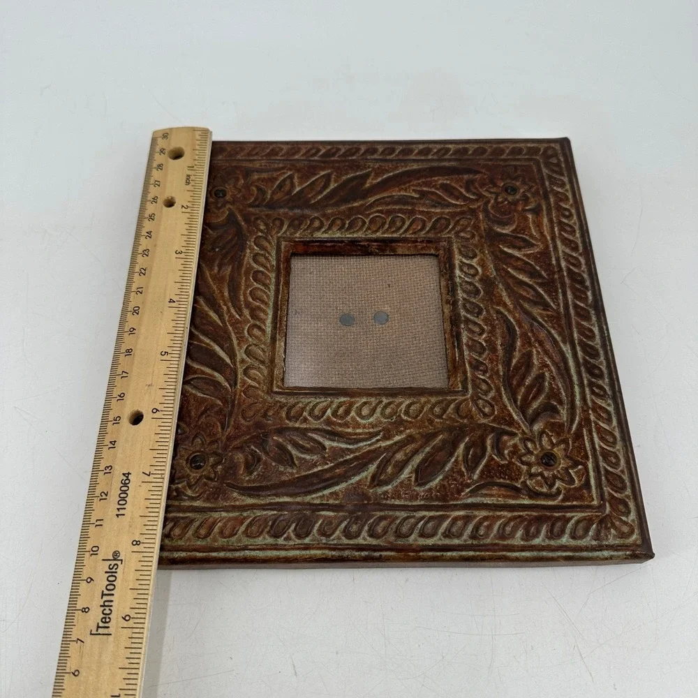 Vintage Style Bronze Verdigris Floral Embossed 3x3 Picture Frame Square Ornate